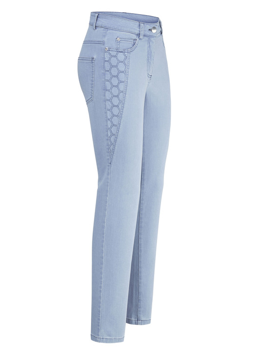 Hosen mit Knopf- und Reißverschluss - Jeans mit schöner Stickerei, in Größe 018 bis 052, in Farbe HELLBLAU Ansicht 1