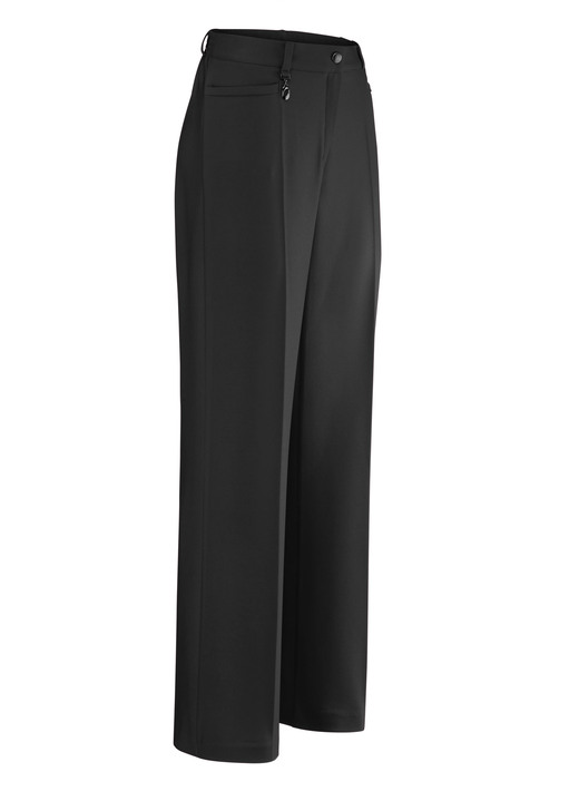 Hosen mit Knopf- und Reißverschluss - Elegante Hose mit apartem Zieranhänger, in Größe 019 bis 054, in Farbe SCHWARZ Ansicht 1