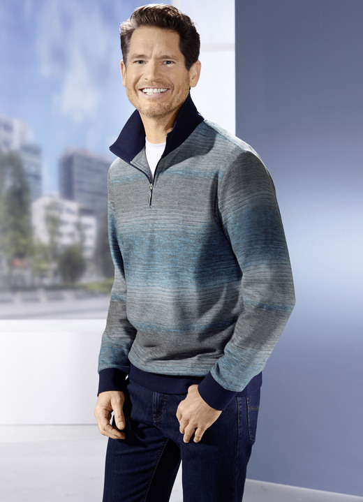 Sweatshirts - Troyer mit kurzem Reißverschluss, in Größe 046 bis 064, in Farbe PETROL-GRAU-MARINE Ansicht 1