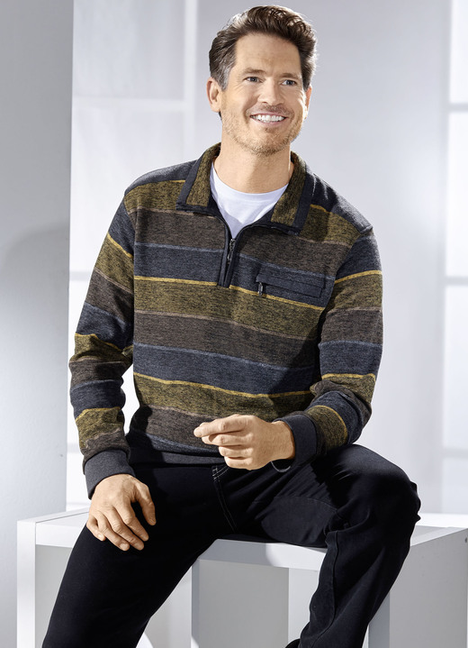 Sweatshirts - Troyer aus reiner Baumwolle, in Größe 3XL (64/66) bis XXL (60/62), in Farbe MESSING-ANTHRAZIT-GRAU Ansicht 1