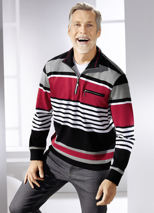 Sweatshirts - Troyer aus reiner Baumwolle, in Größe 046 bis 062, in Farbe SCHWARZ-WEIß-ROT-GRAU Ansicht 1