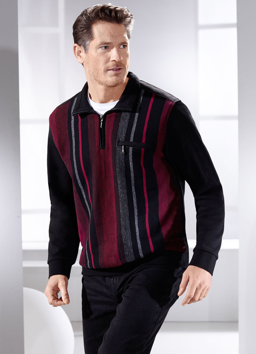 Sweatshirts - Troyer mit Brusttasche, in Größe 046 bis 064, in Farbe SCHWARZ-BORDEAUX-ANTHRAZIT