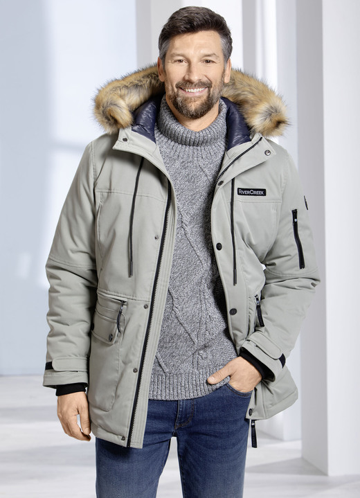 Herrenmode - Parka mit Kapuze Herrenmode - Parka mit Kapuze , in Größe 3XL (58) bis XXL (56), in Farbe STEINGRAU