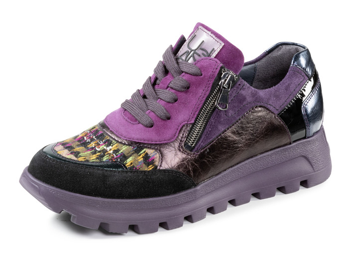 Weite H - Waldläufer Schnür-Sneaker mit buntem Textilmaterial kombiniert, in Größe 3 1/2 bis 8, in Farbe LILA-BUNT Ansicht 1