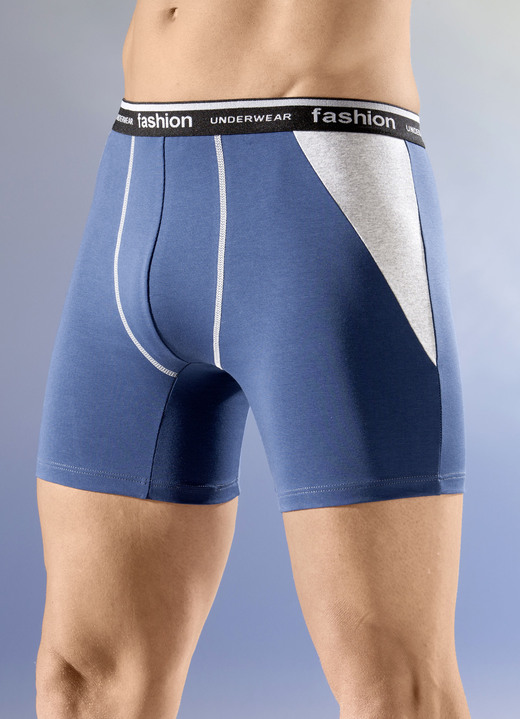 Pants & Boxershorts - Viererpack Pants mit Elastikbund, in Größe 005 bis 011, in Farbe 2X BLAU-GRAU MELIERT, 2X SCHWARZ-GRAU MELIERT