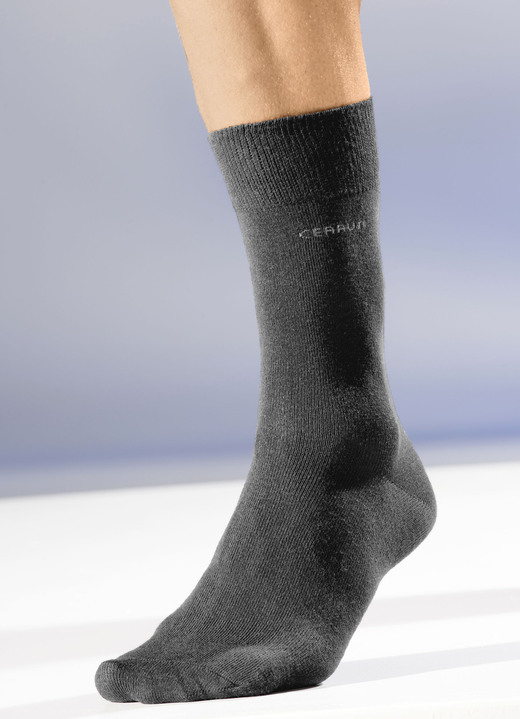 Strümpfe - Sechserpack Socken mit gedoppeltem Komfortbund, in Größe 001 (Schuhgröße 39-42) bis 002 (Schuhgröße 43-46), in Farbe 3X ANTHRAZIT MELIERT, 3X UNI MARINE Ansicht 1