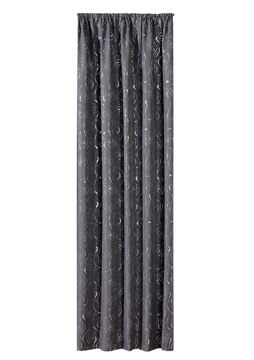 Modern - Übergardine mit hübschem Rosen-Dessin, in Größe 365 (H145xB135 cm) bis 456 (H245xB135 cm), in Farbe GRAU-SILBER, in Ausführung Mit Universalschienenband Ansicht 1