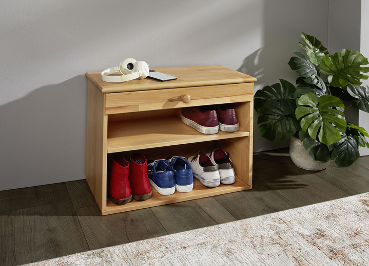 Garderobenmöbel - Schuhregal mit Schublade, in Farbe KERNBUCHE Ansicht 1