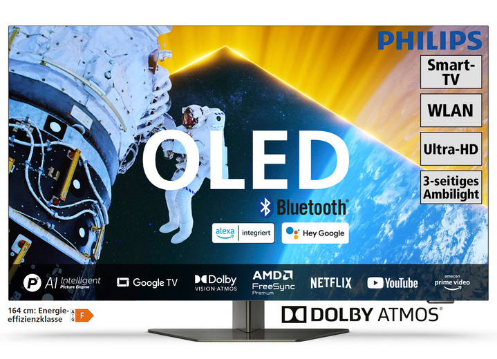 Fernseher - Philips OLED809/12 4K-Ultra-HD OLED-Ambilight-Fernseher, in Farbe SILBER Ansicht 1