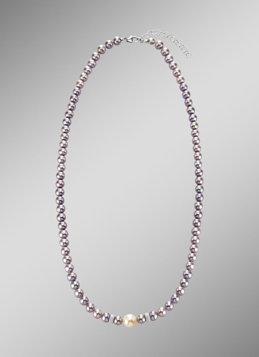 Halsketten - Halskette mit grauen und weißen Süßwasser-Zuchtperlen, in Farbe  Ansicht 1