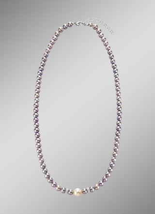 Halskette mit grauen und weißen Süßwasser-Zuchtperlen