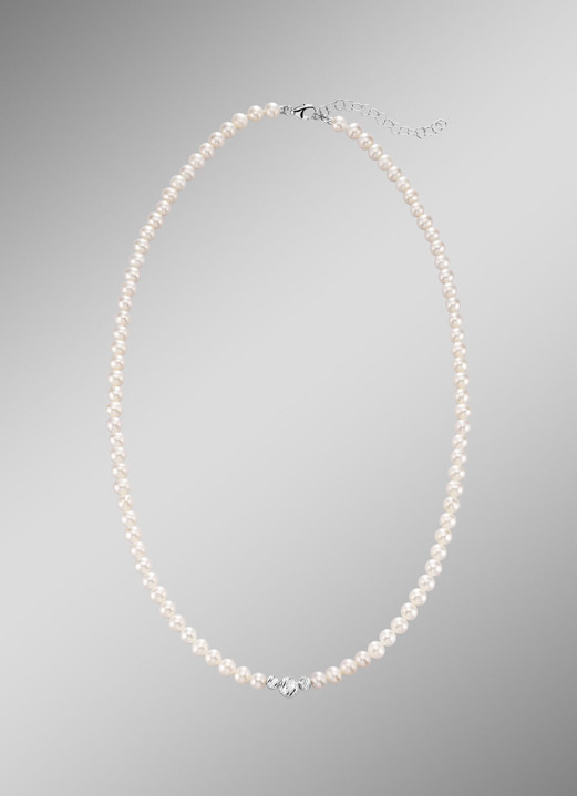 Halsketten - Halskette mit Süßwasser-Zuchtperlen und diamantierten Kugeln, in Farbe  Ansicht 1