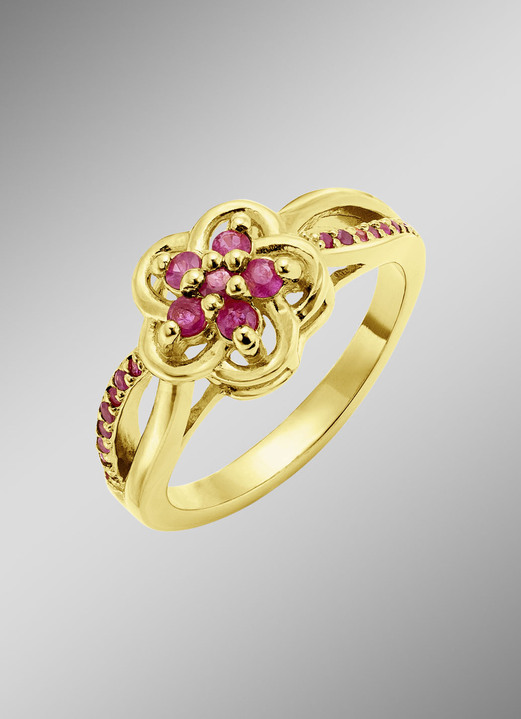 Ringe - Vergoldeter Damenring mit echt Rubin, in Größe 160 bis 220, in Farbe  Ansicht 1