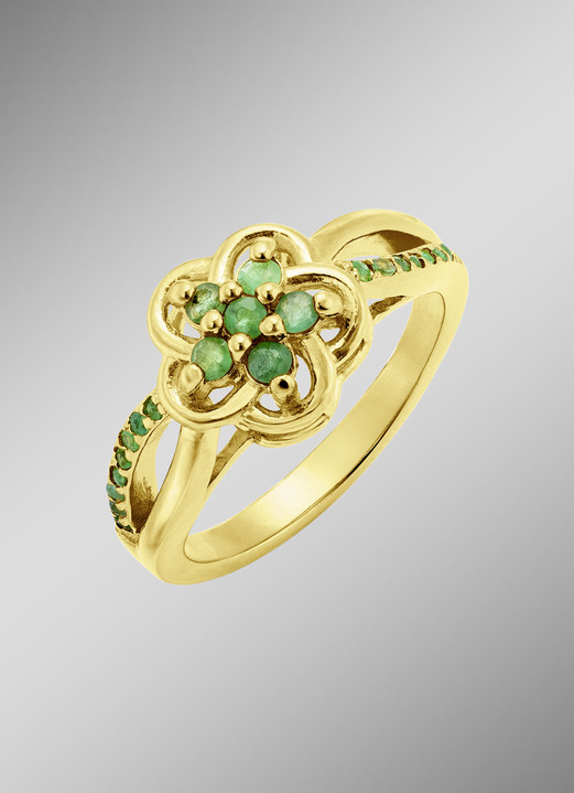 Ringe - Vergoldeter Damenring mit echt Smaragd, in Größe 160 bis 220, in Farbe  Ansicht 1