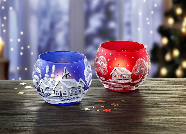 Teelichthalter aus Glas im 2er-Set - Weihnachtliche Dekorationen | BADER